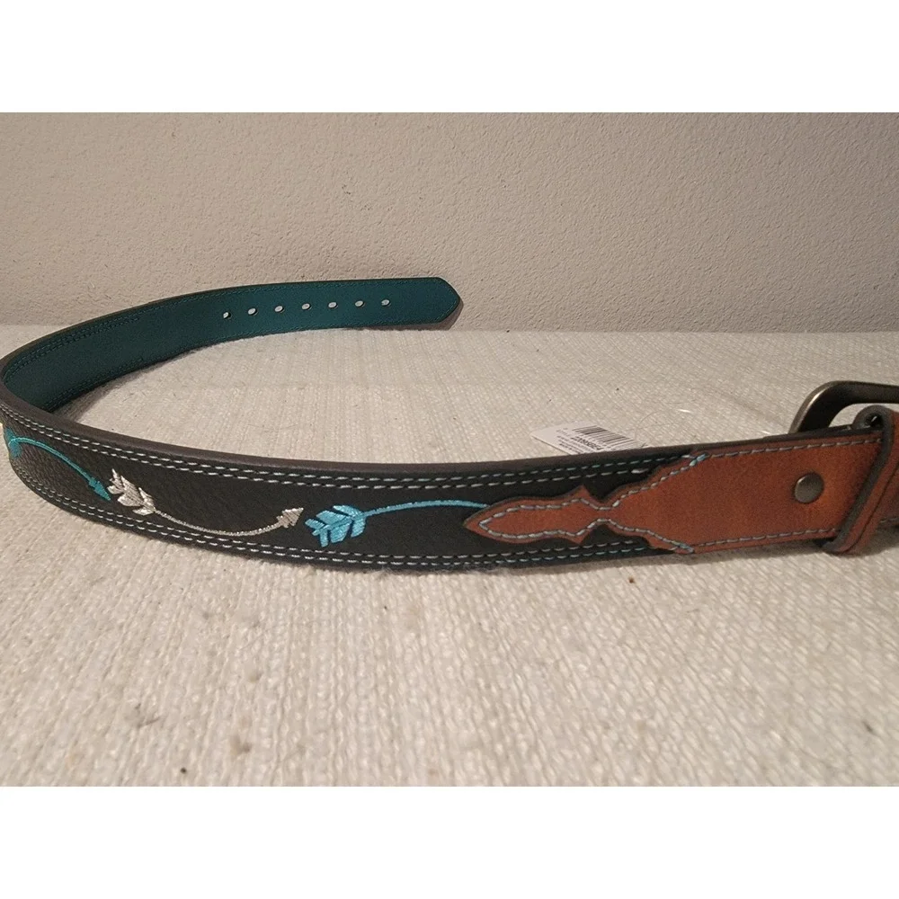 CatchFly Studio Tooled Leather Belt Arrow Embroidery Girl Size Small Western‎